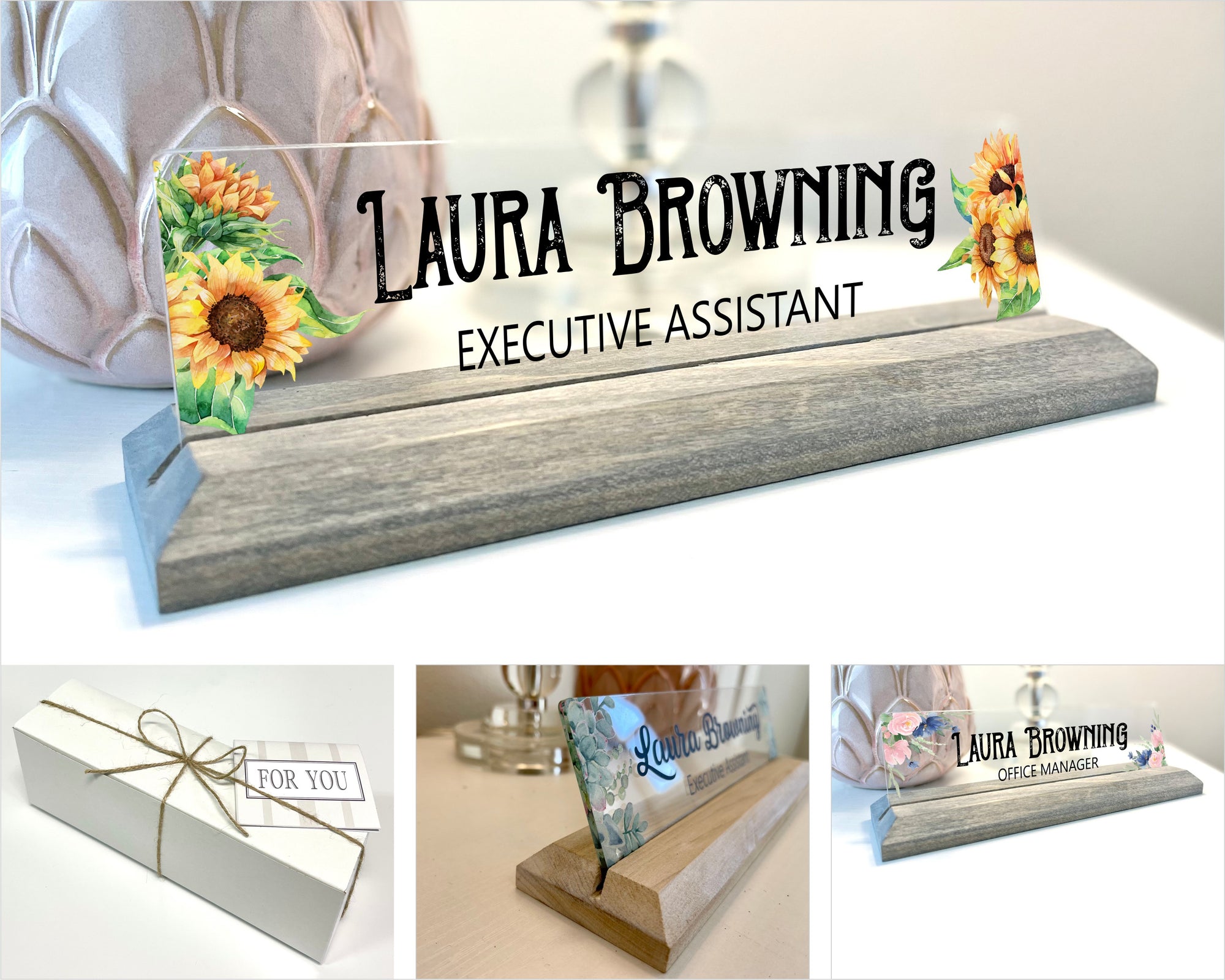 Desk Name Plate with Wooden Base