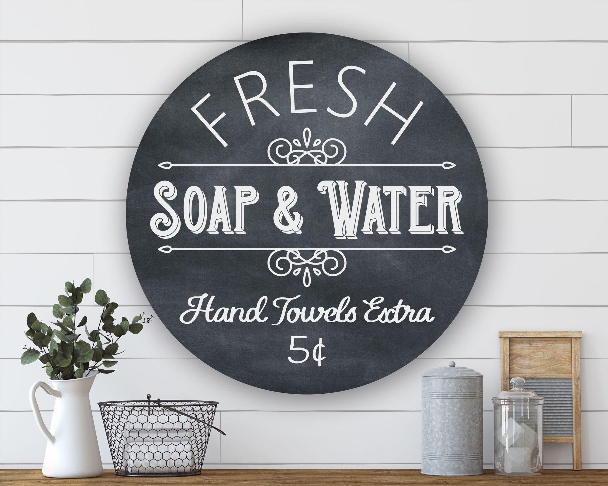 Fresh Soap And Water Metal Round Sign